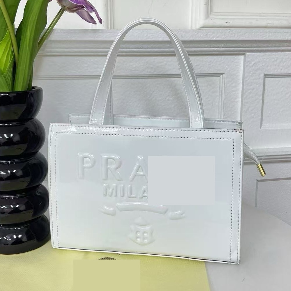 New white patent fashion tote bag